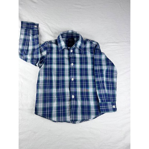 Izod Other - IZOD Button Down Shirt Toddler‎ 4T Blue Green Plaid Excellent Long Sleeve Woven